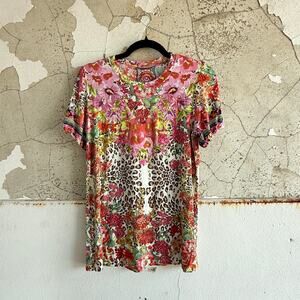 Johnny Was Top S Wild Garden Floral Short Sleeve Shirt Puff Sleeve Knit Tee